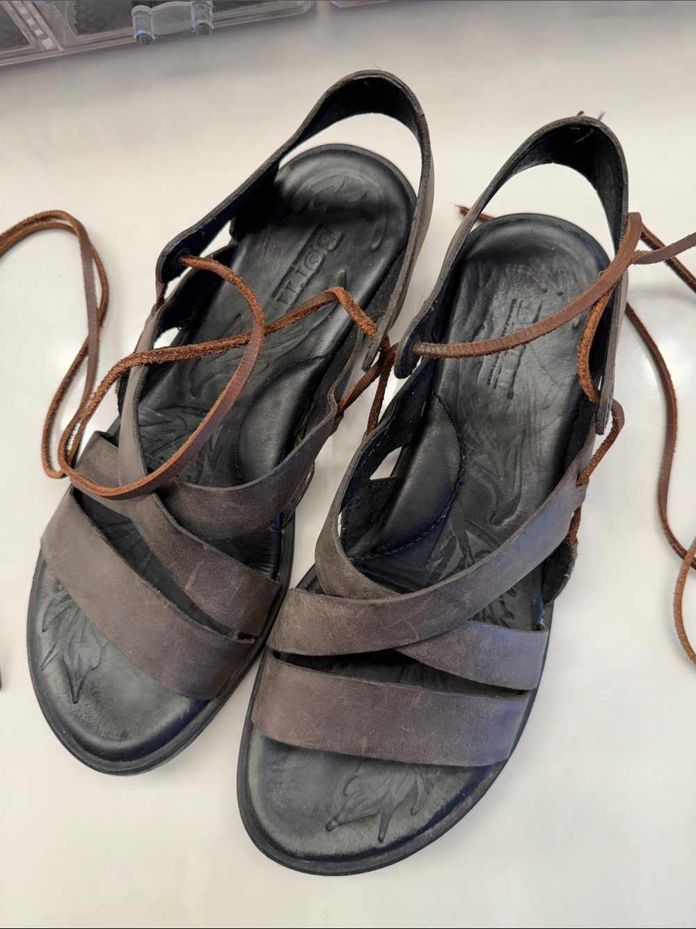 Born Brown Strappy Leather Lace-Up Sandals